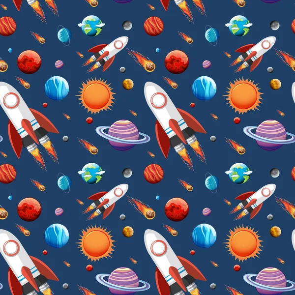 Colorful Galaxy Space Planets Set Seamless Illustration — Stock Vector