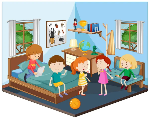 Gyerekek Hálószobában Bútorok Kék Téma Illusztráció — Stock Vector