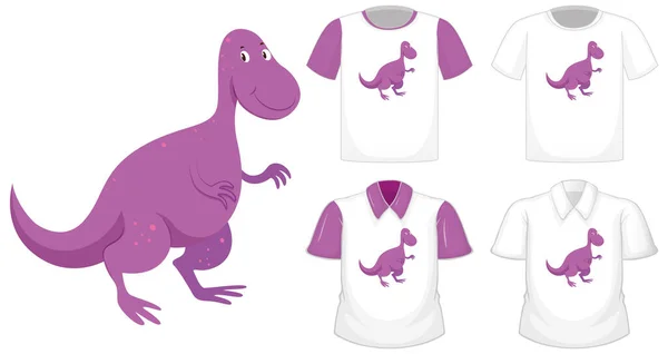 Logo Del Personaje Dibujos Animados Dinosaurios Diferentes Camisas Blancas Con — Archivo Imágenes Vectoriales