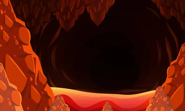 Pokoli Sötét Barlang Láva Jelenet Illusztráció — Stock Vector