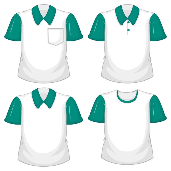 白い背景のイラストに緑の半袖の異なる白いシャツのセット — ストックベクタ