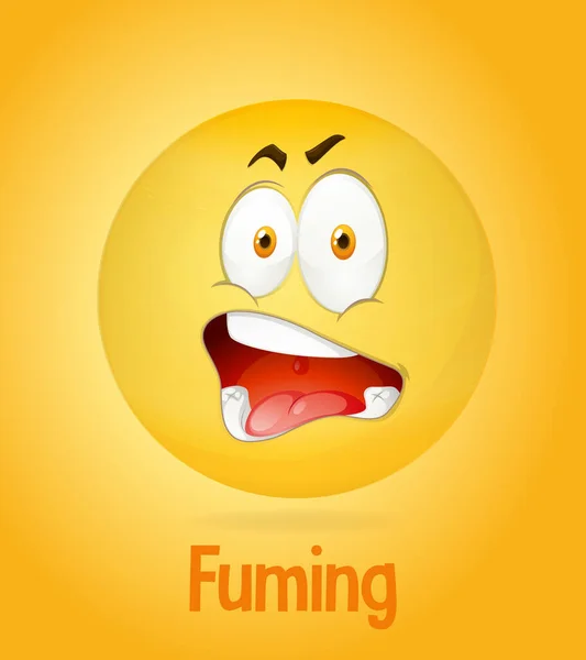 Fuming Faces Emoji Its Description Yellow Background Illustration — Stock Vector