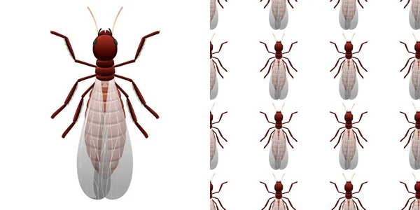 Insetti Termite Isolati Sfondo Bianco Illustrazione Senza Soluzione Continuità — Vettoriale Stock