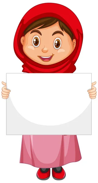 Cute Young Girl Cartoon Character Holding Blank Banner Illustration — Stock Vector