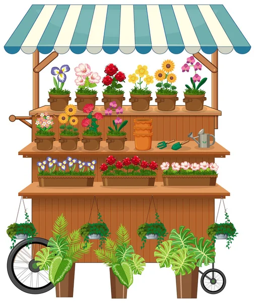 Ilustración Aislada Del Carrito Del Vendedor Flores — Vector de stock