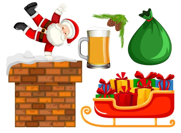 Set Von Weihnachtsgegenständen Isoliert Auf Weißem Hintergrund Illustration — Stockvektor