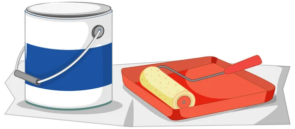 Farbroller Mit Farbeimer Und Farbeimer Zur Illustration Von Malarbeiten — Stockvektor