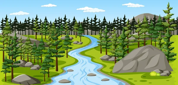 Parque Natural Con Ilustración Paisaje Fluvial — Vector de stock