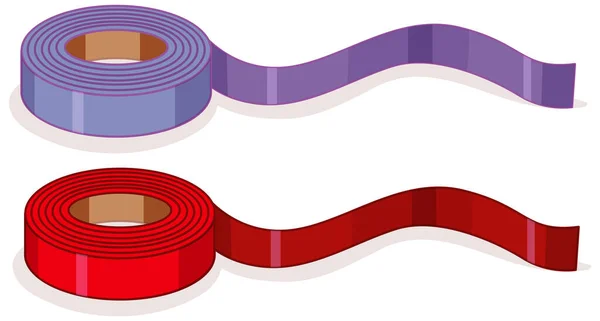 白の背景イラストに分離された紫と赤の粘着テープまたはリボンロール — ストックベクタ