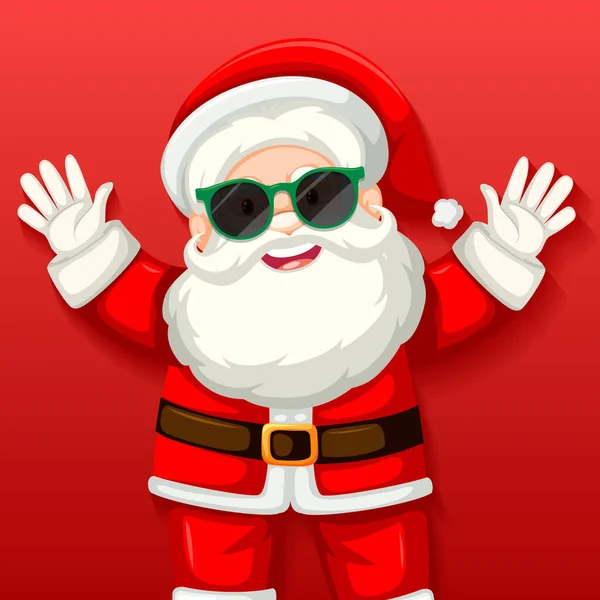 Schattige Kerstman Dragen Zonnebril Cartoon Karakter Rode Achtergrond Illustratie — Stockvector