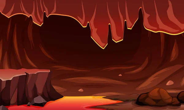 Infernal Caverna Escura Com Lava Cena Ilustração — Vetor de Stock