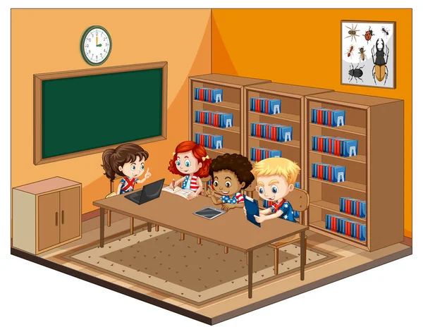Barn Klassrummet Med Möblemang Illustration — Stock vektor
