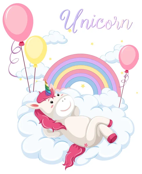 Unicornio Yacía Sobre Nube Con Arco Iris Pastel Aislado Sobre — Archivo Imágenes Vectoriales