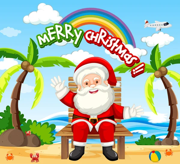 Babbo Natale Personaggio Dei Cartoni Animati Spiaggia Estate Tema Scena — Vettoriale Stock