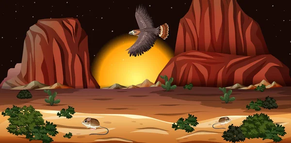 Sivatag Szikla Hegyek Táj Éjszakai Jelenet Illusztráció — Stock Vector