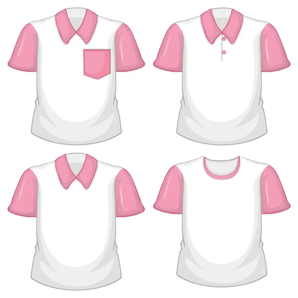 Conjunto Diferentes Camisas Brancas Com Mangas Curtas Rosa Isoladas Fundo —  Vetores de Stock