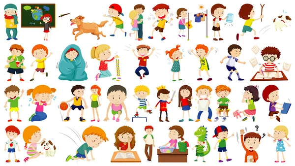 Conjunto Niños Lindos Ilustración Personajes Dibujos Animados — Vector de stock