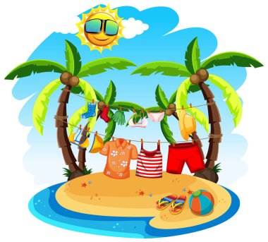 Isolated summer clothes hanging outdoor illustration clipart