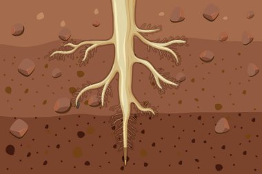 Close up of plant roots in soil illustration clipart