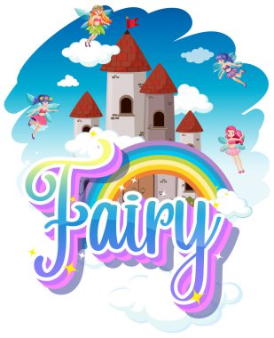 Gökkuşağı arka planında küçük periler olan peri logosu.