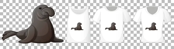 Manatee Stripfiguur Met Vele Soorten Shirts Transparante Achtergrond Illustratie — Stockvector