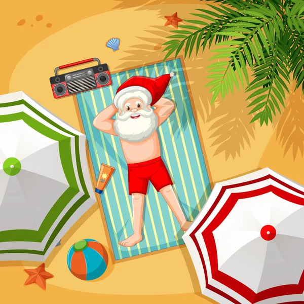 Babbo Natale Sulla Spiaggia Estate Illustrazione Natale — Vettoriale Stock
