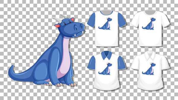 Dragon Stripfiguur Met Set Van Verschillende Shirts Geïsoleerd Transparante Achtergrond — Stockvector