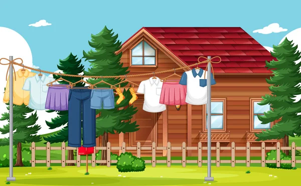 Asciugatura Dei Vestiti Appeso All Aperto Sfondo Illustrazione — Vettoriale Stock