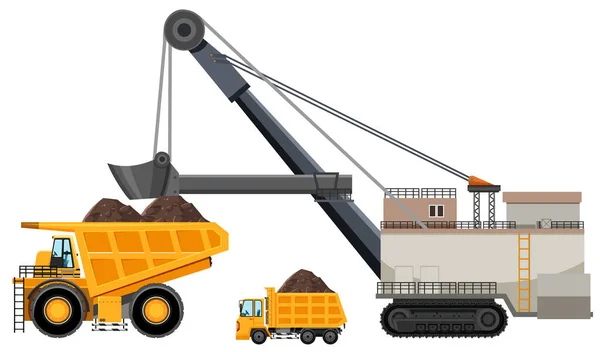 Ilustración Minería Camiones Volquete Articulado — Vector de stock