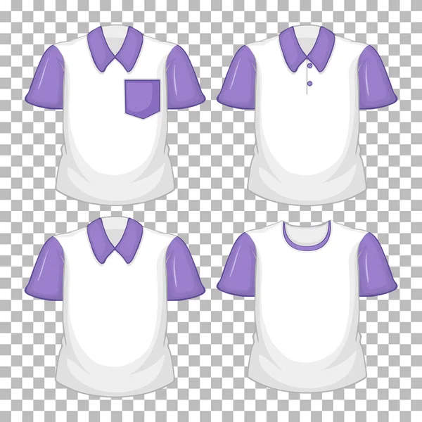 Conjunto Diferentes Camisas Con Mangas Púrpura Aisladas Sobre Fondo Transparente — Vector de stock