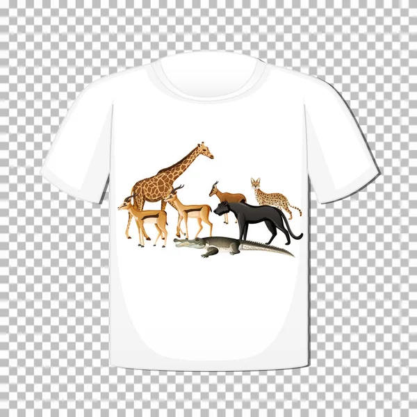 Desenho Grupo Animais Selvagens Camiseta Isolada Fundo Transparente Ilustração — Vetor de Stock