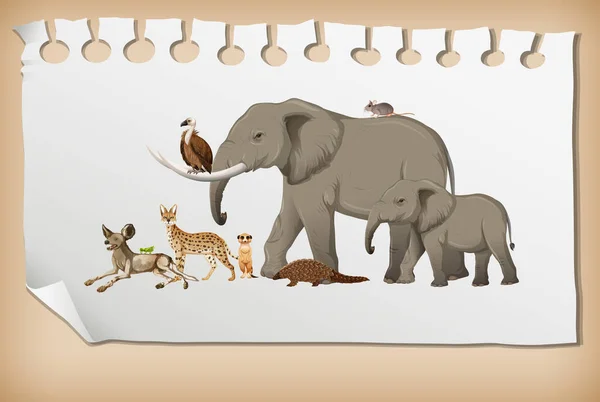 Groupe Animaux Sauvages Africains Sur Papier Illustration — Image vectorielle