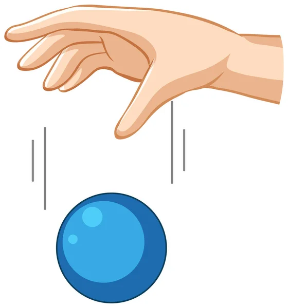 Mano Caer Bola Azul Para Ilustración Experimento Gravedad — Vector de stock