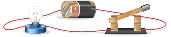 Diagram Som Visar Elektrisk Krets Med Batteri Och Glödlampa Illustration — Stock vektor