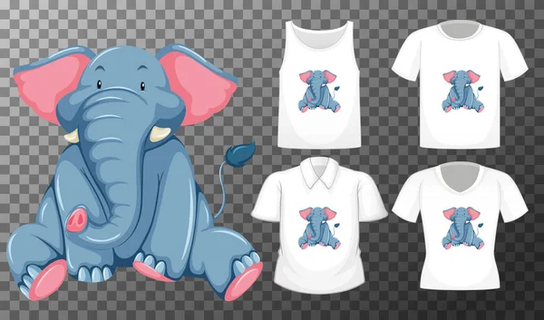 Set Aus Verschiedenen Hemden Mit Elefanten Comicfigur Isoliert Auf Transparentem — Stockvektor