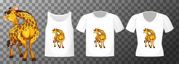 Conjunto Camisas Diferentes Com Personagem Desenho Animado Girafa Isolado Ilustração — Vetor de Stock