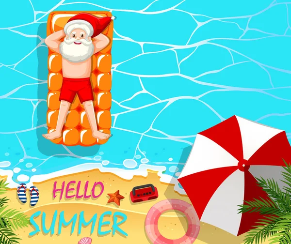 Papai Noel Relaxar Piscina Verão Tema Ilustração — Vetor de Stock