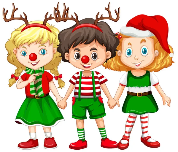 Bambini Che Indossano Fascia Renna Naso Rosso Illustrazione Costume Natale — Vettoriale Stock