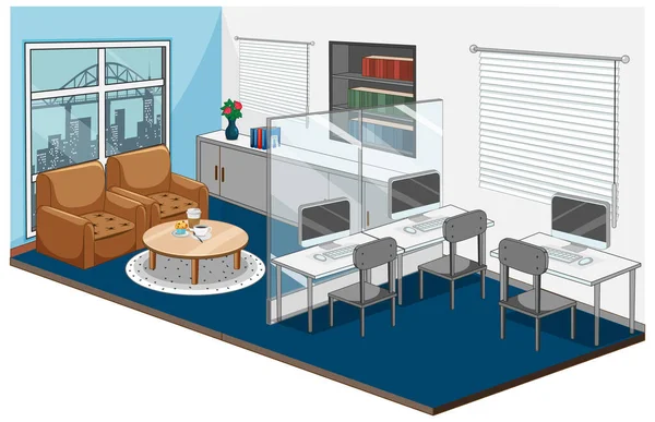 Interior Del Lugar Trabajo Con Ilustración Muebles — Vector de stock