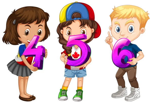 Different Three Kids Holding Math Number Illustration — Stock Vector