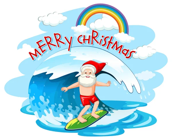 Babbo Natale Surf Sull Onda Natale Estate Tema Illustrazione — Vettoriale Stock