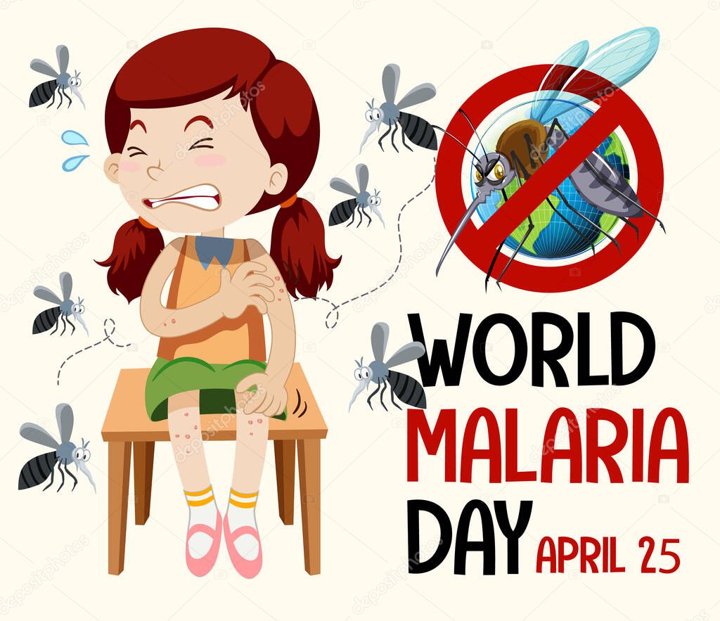 World Malaria Day logo or banner with mosquito sign illustration