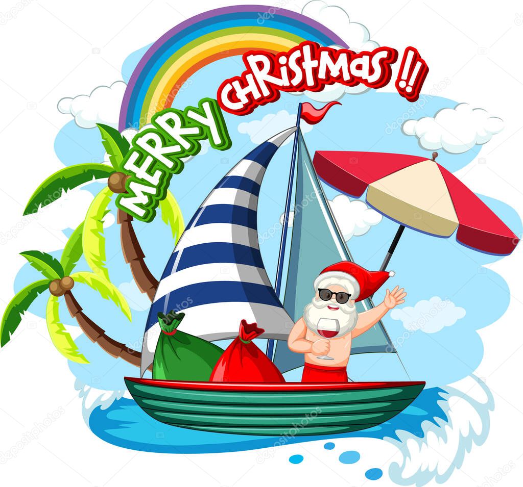 Santa Claus on the boat in summer theme illustration