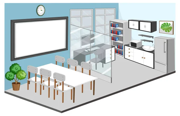 Sala Oficina Sala Reuniones Interior Con Ilustración Muebles — Vector de stock