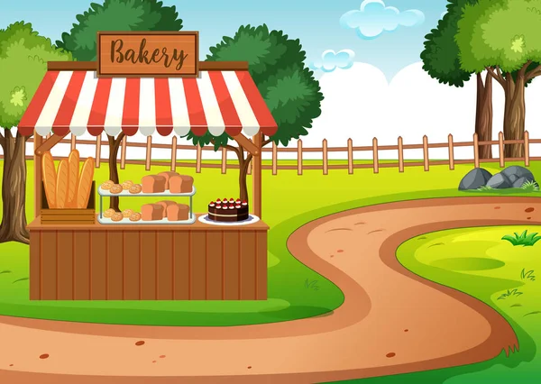 Panadería Tienda Parque Vacío Escena Ilustración — Vector de stock