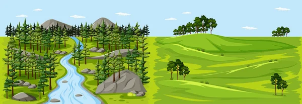 Forêt Nature Paysage Scène Prairie Vide Paysage Scène Illustration — Image vectorielle