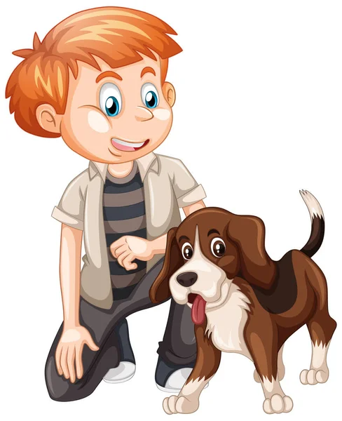 Jongen Spelen Met Een Hond Geïsoleerd Witte Achtergrond Illustratie — Stockvector