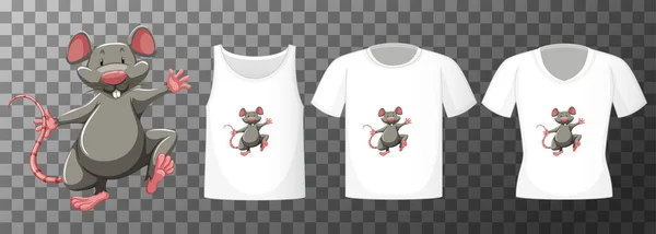 Мышь Положении Стоя Мультяшный Персонаж Множеством Типов Рубашек Прозрачном Фоне — стоковый вектор