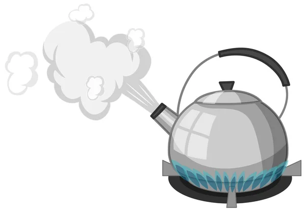 Edelstahl Wasserkocher Mit Kochendem Wasser Auf Herd Cartoon Stil Isoliert — Stockvektor