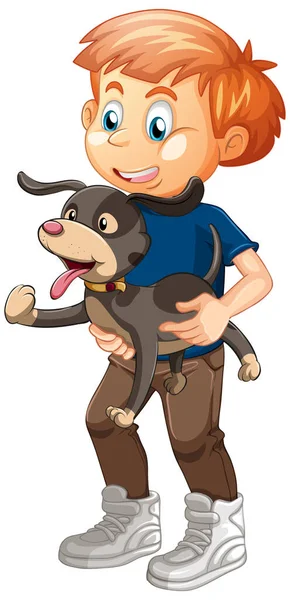 Jongen Spelen Met Een Hond Geïsoleerd Witte Achtergrond Illustratie — Stockvector